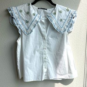 White Zara blouse with embroidered collar